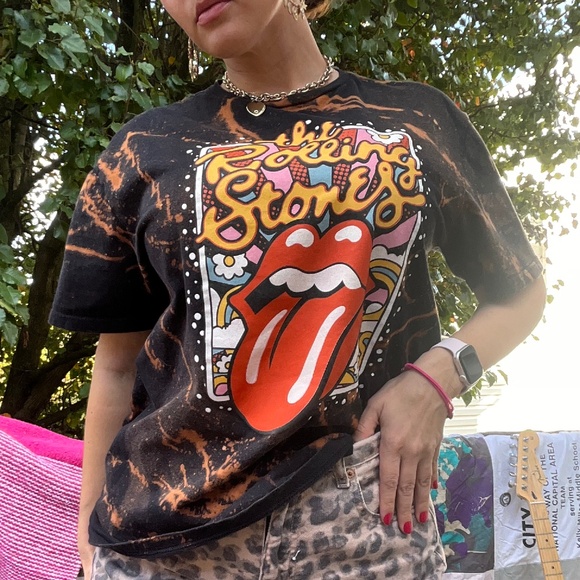 Tops - Acid Washed Rolling Stones T-shirt, Size L, Upcycled